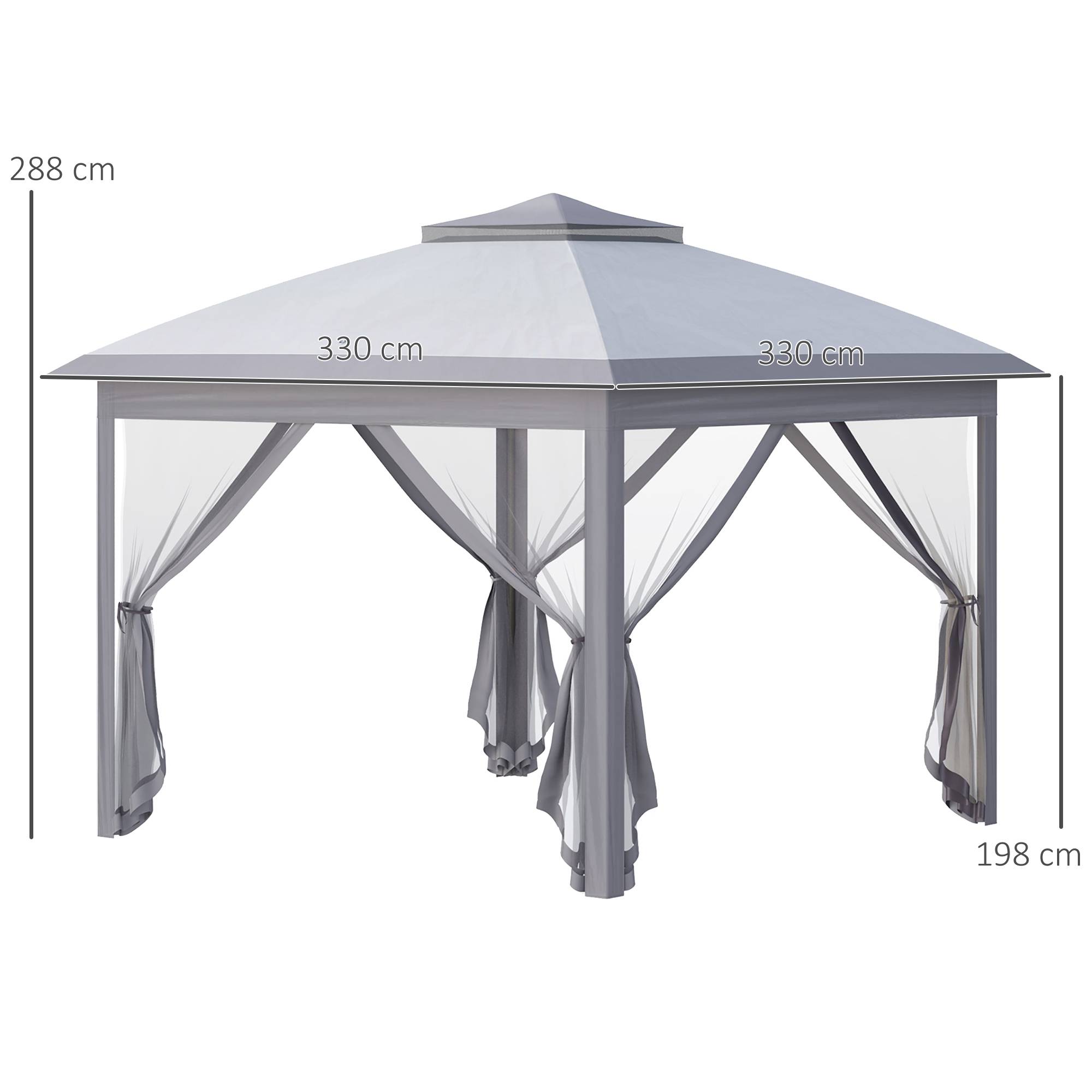 Tente pliante 3,3 x 3,3 m à hauteur réglable, double toit, 4 moustiquaires amovibles et sac de transport anti-UV, grise - Image 5