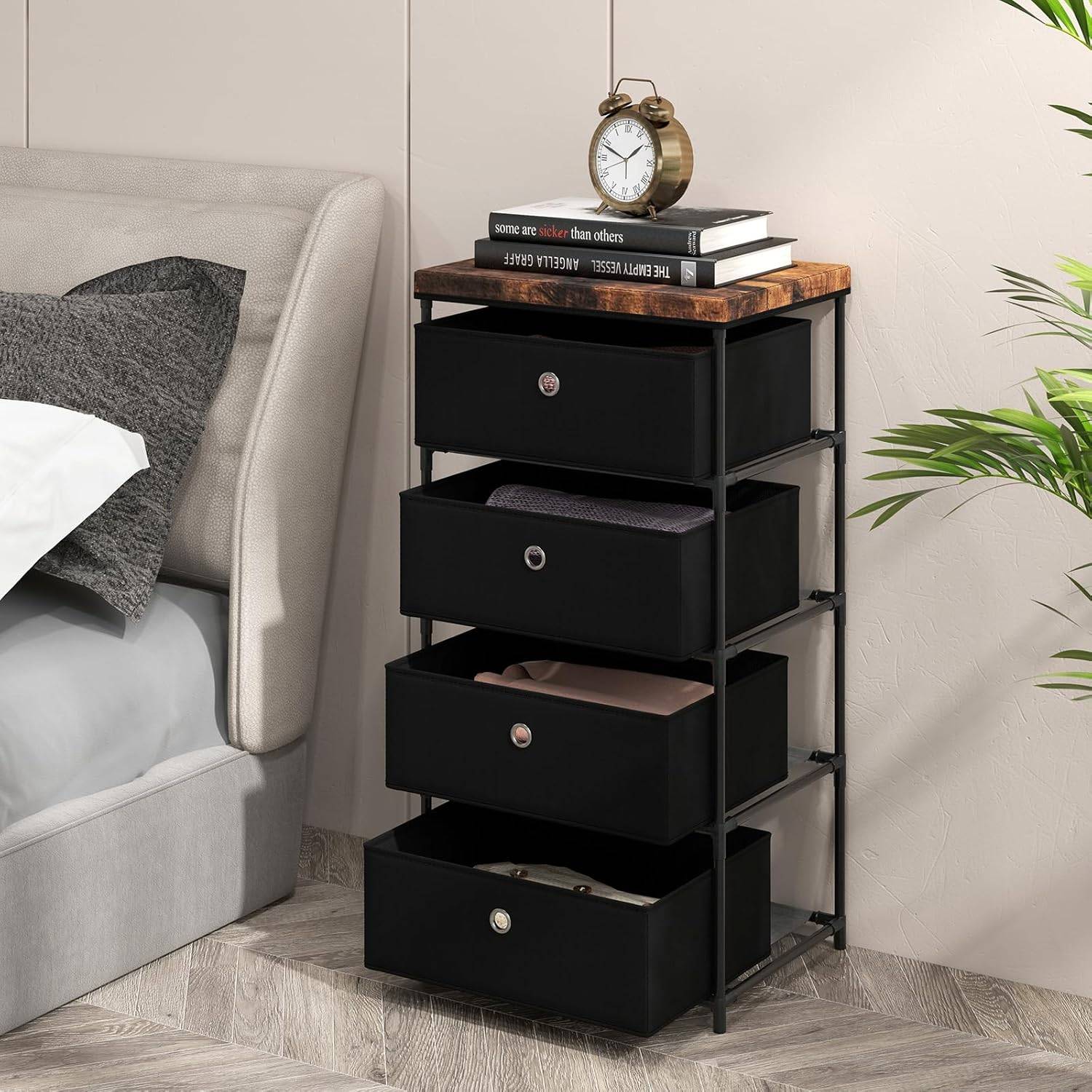 Commode Vigo 4 Tiroirs – Meuble étroit Industriel En Pin Et Métal – Pour Chambre, Rangement Vêtements