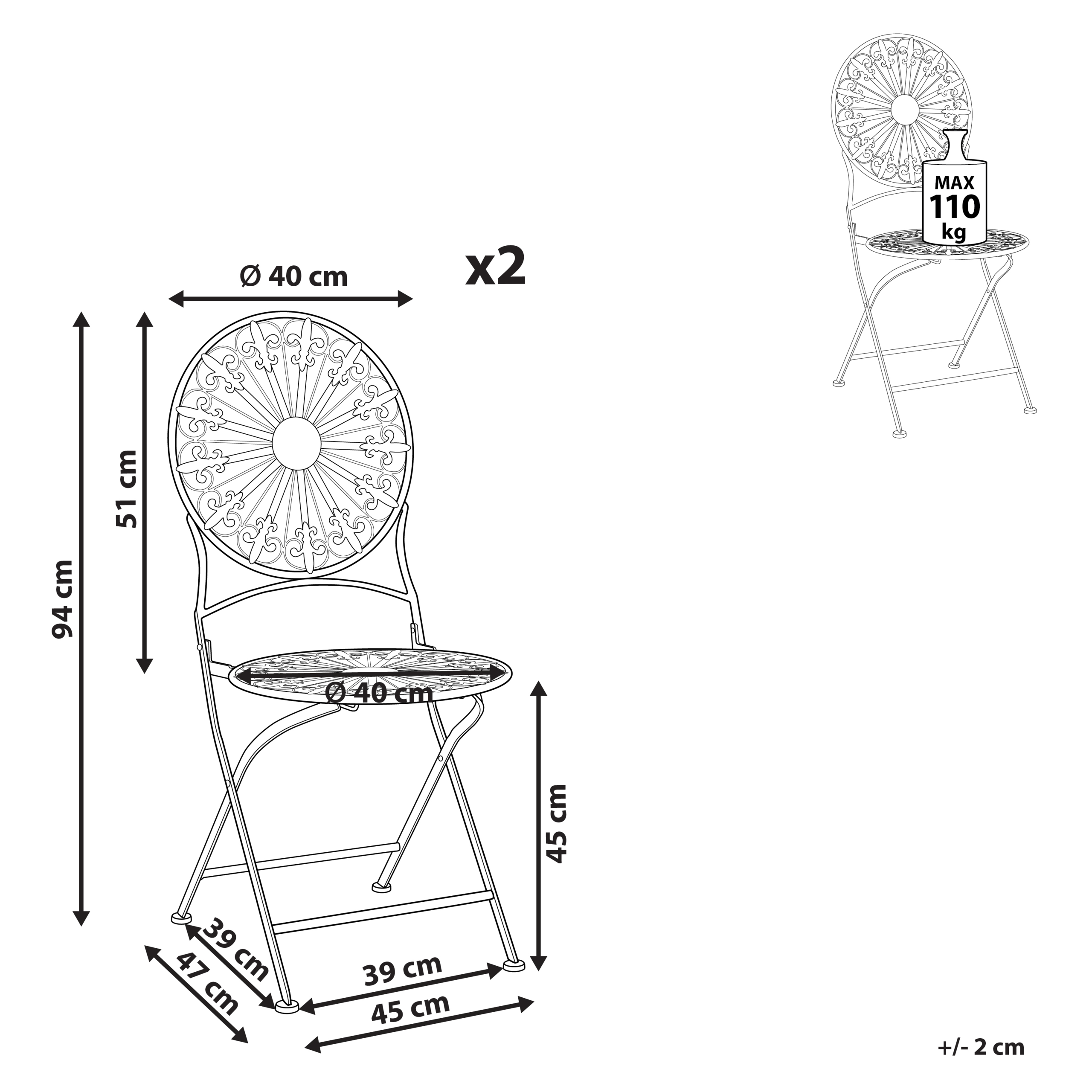 Beliani - Chaise de jardin Métal Blanc SCAFA - 45x47x94- Beliani - Image 3
