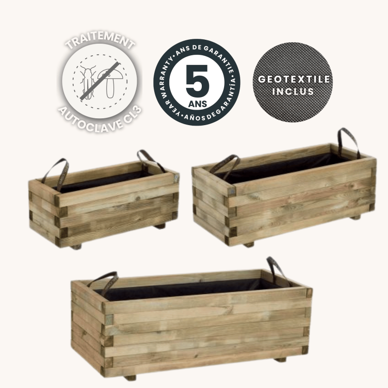 Cerland - Lot de 3 bacs à fleurs rectangulaires en bois baroque - Image 3