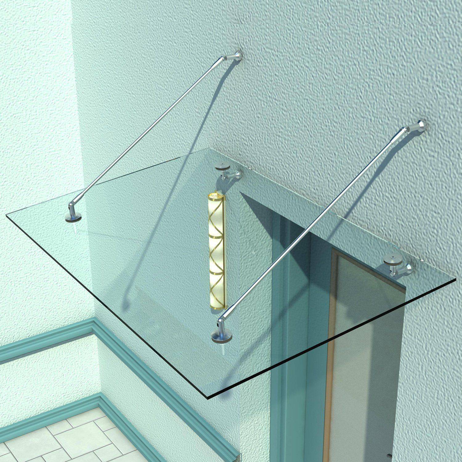 Auvent de porte verre et acier transparent 150 x 90 x 1 cm - PANGIVO - Image 2