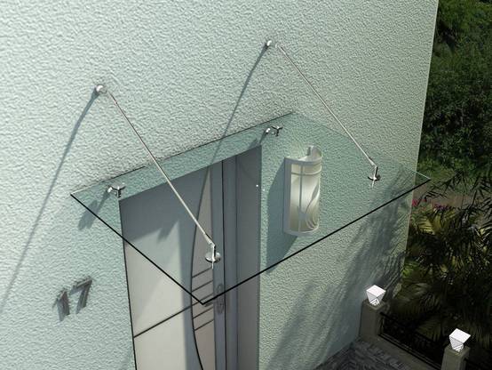 Auvent de porte verre et acier transparent 150 x 90 x 1 cm - PANGIVO - Image 3