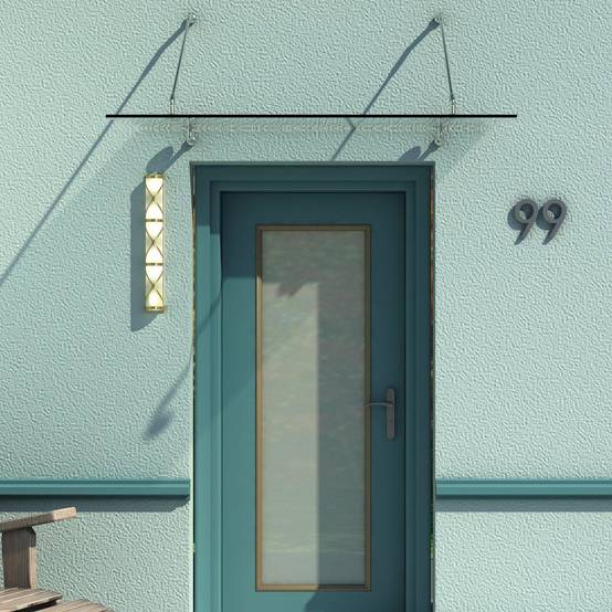 Auvent de porte verre et acier transparent 150 x 90 x 1 cm - PANGIVO - Image 5