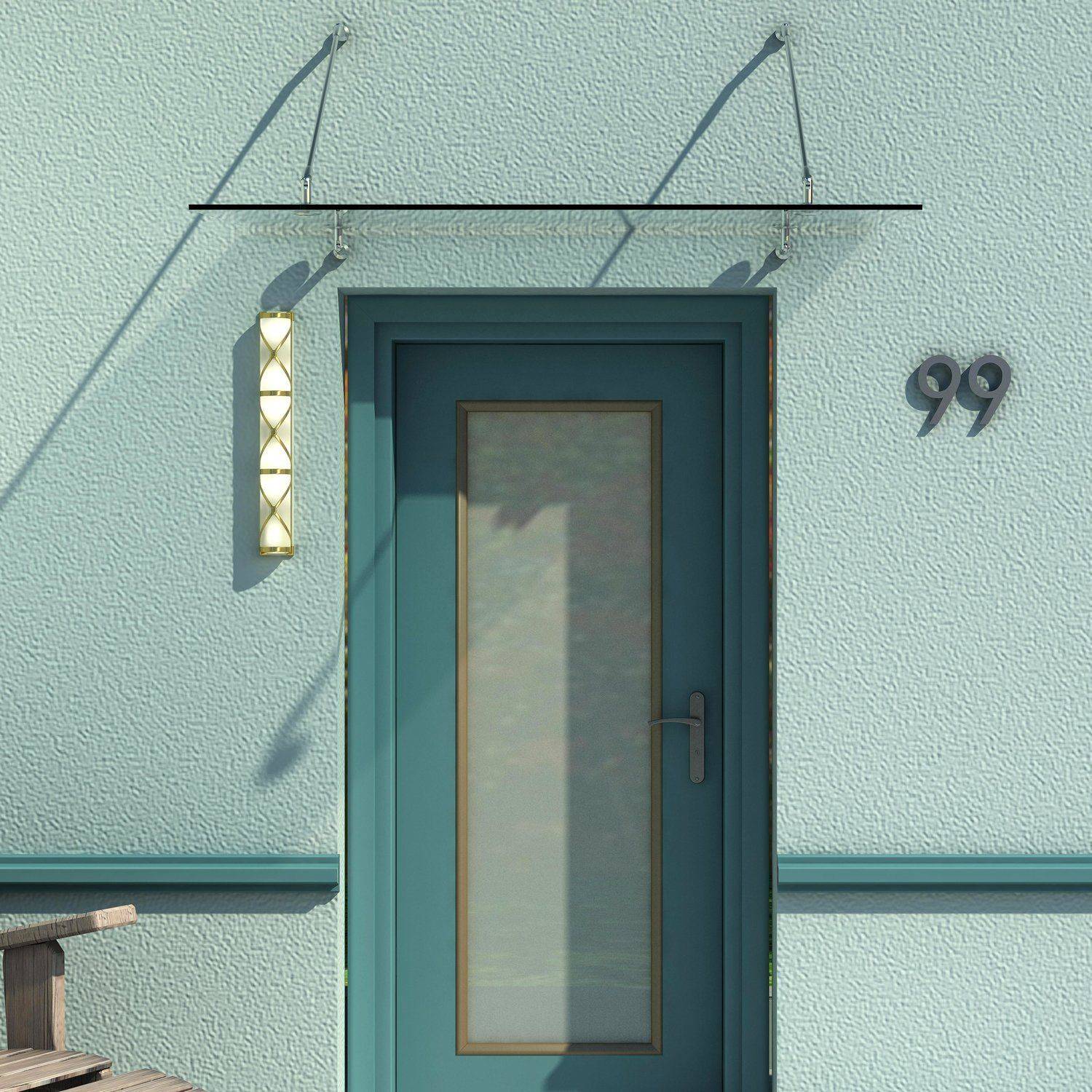 Auvent de porte verre et acier transparent 150 x 90 x 1 cm - PANGIVO - Image 5