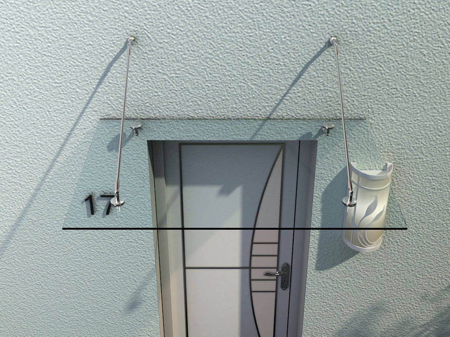 Auvent de porte verre et acier transparent 150 x 90 x 1 cm - PANGIVO - Image 8