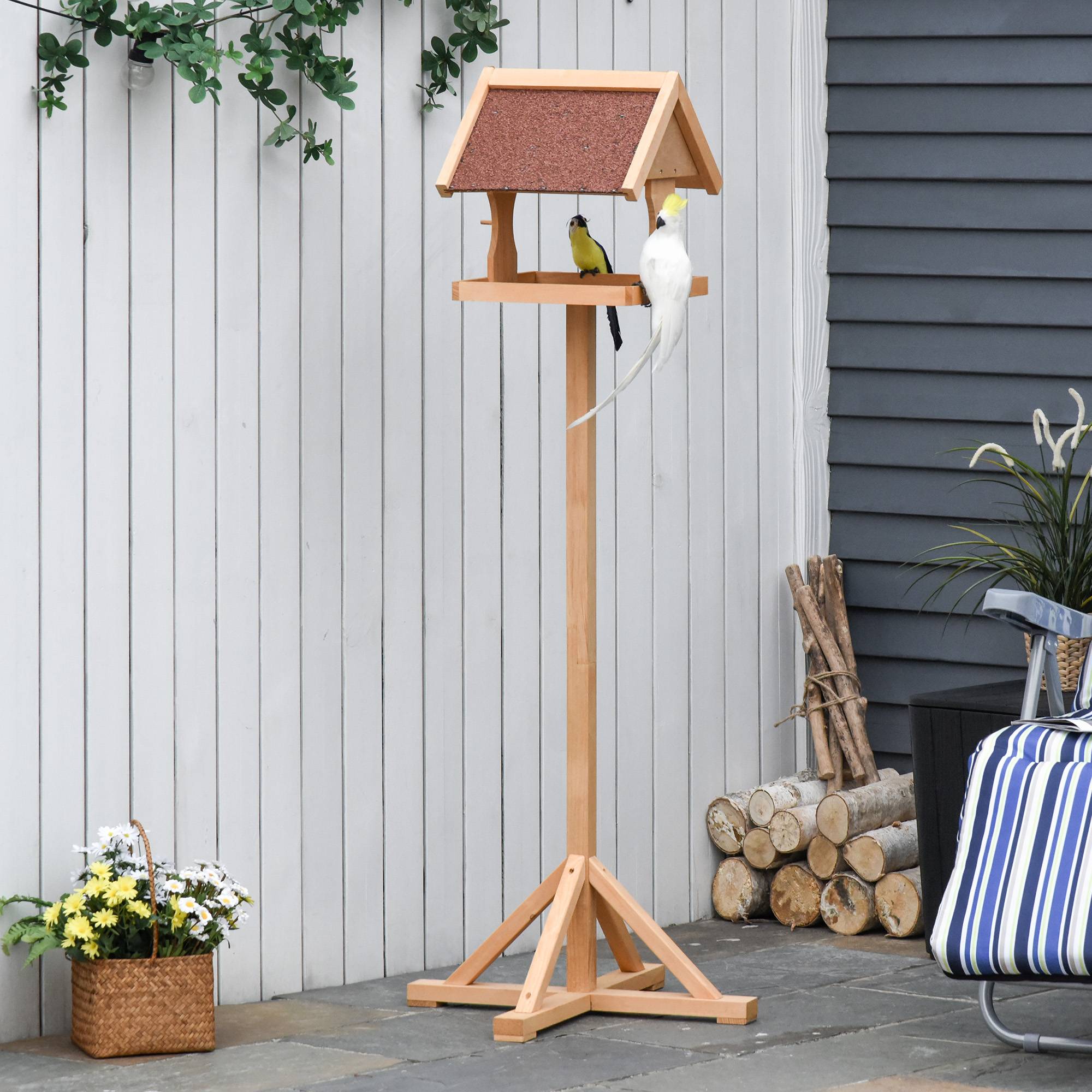 Mangeoire oiseaux sur pied bois massif naturel 55 x 55 x 144 cm - PANGIVO - Image 3