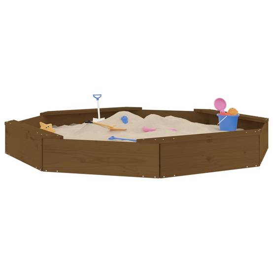 Bac à sable - Maison de jeu pour enfants avec sièges marron miel octogone bois de pin massif-JU12118 - Image 3