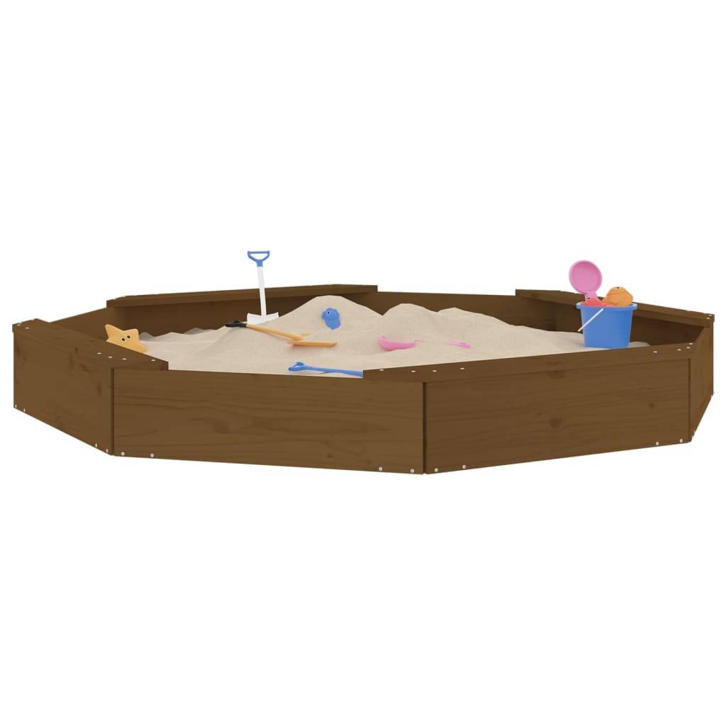 Bac à sable - Maison de jeu pour enfants avec sièges marron miel octogone bois de pin massif-JU12118 - Image 3