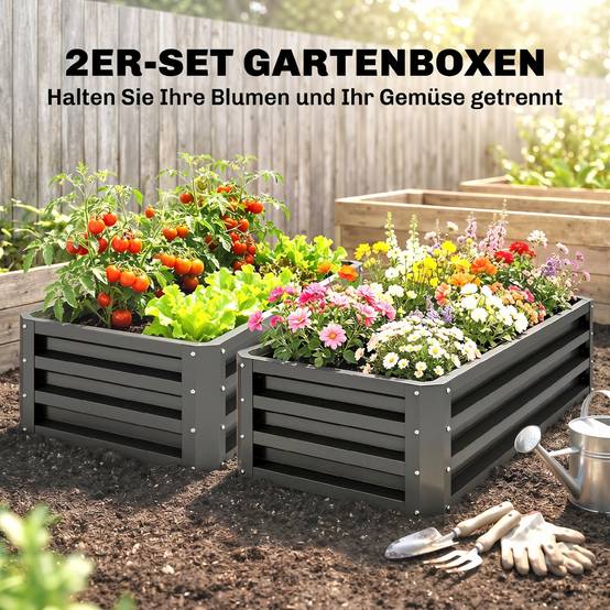 Bac surélevé métal set 2, fond ouvert, jardin balcon, 110x50x30 cm, gris foncé - Image 6