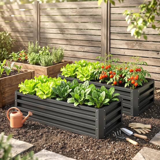 Bac surélevé métal set 2, fond ouvert, jardin balcon, 110x50x30 cm, gris foncé - Image 3