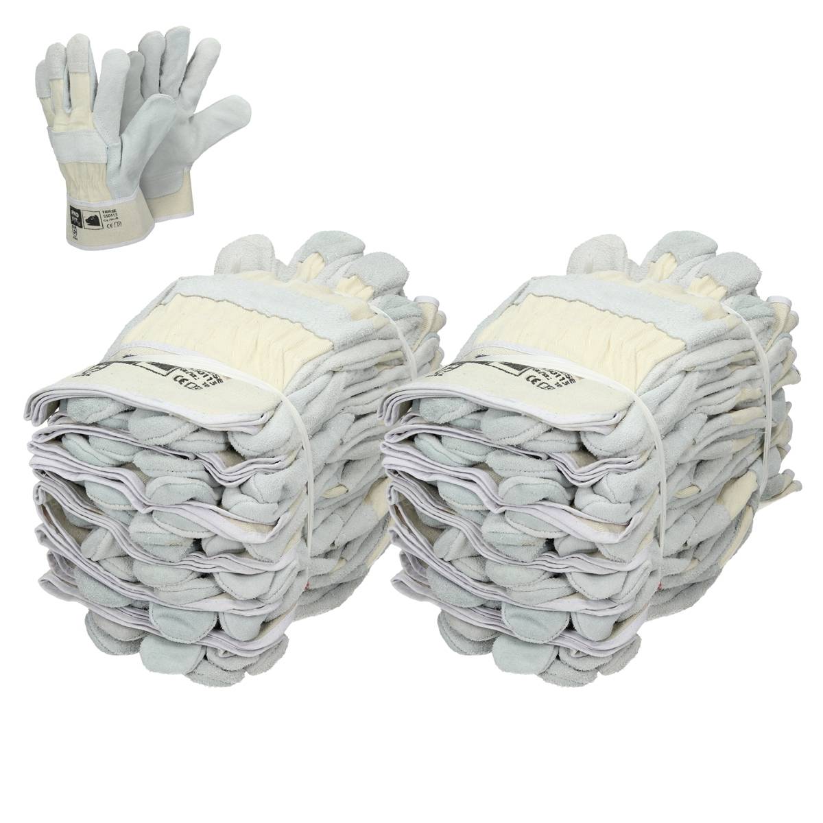 Ecd-Germany - ECD Germany 24 paires de gants Pro-Fit® en cuir croûte de bovin taille 8/M - Naturel - avec manchette en toile - Image 2