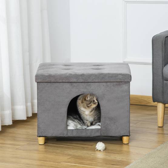 Niche chat pouf repose-pieds multifonction MDF coussin amovible 60x45cm gris - ComfortXL Outdoor Living - Image 10