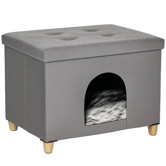 Niche chat pouf repose-pieds multifonction MDF coussin amovible 60x45cm gris - ComfortXL Outdoor Living - Image 1