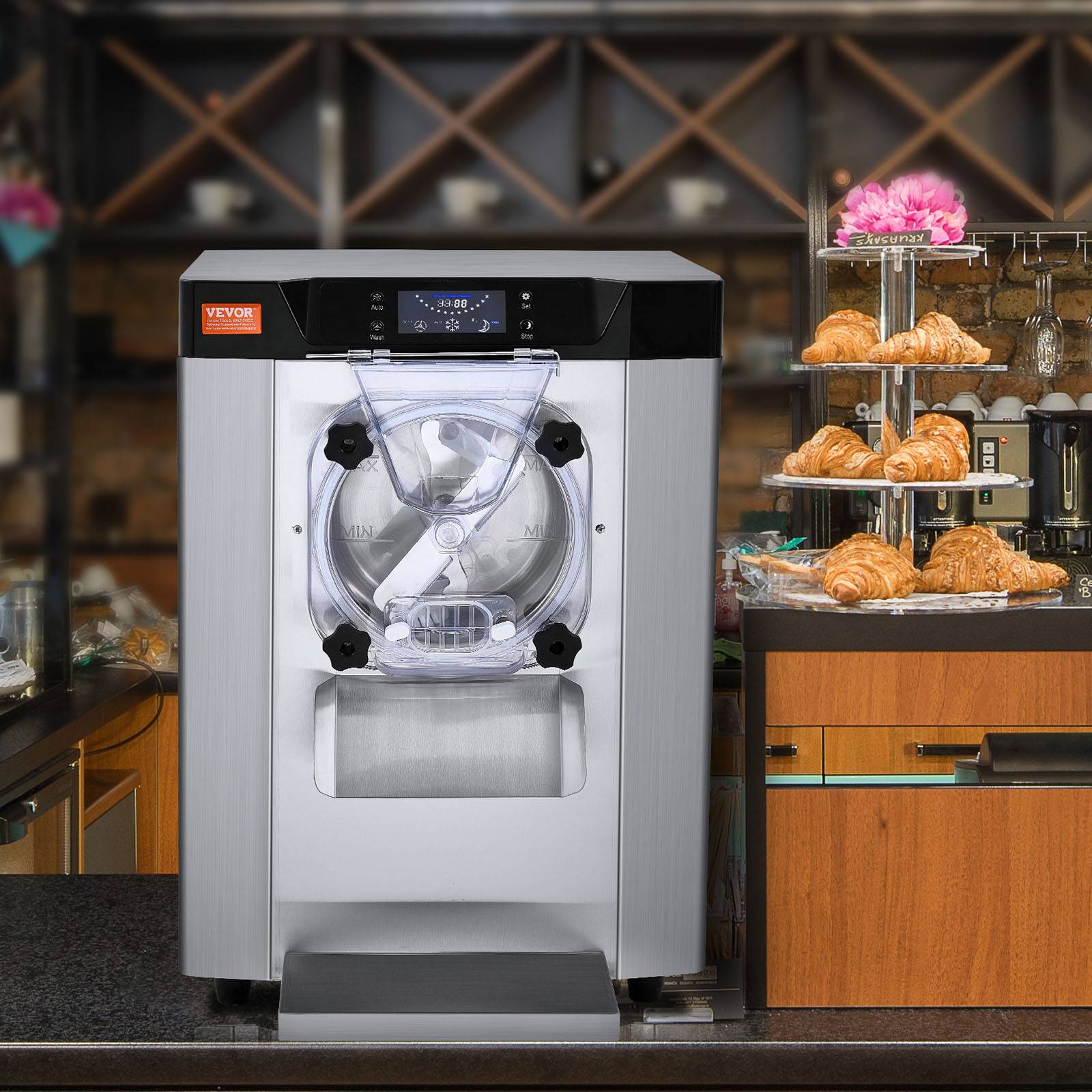 VEVOR Sorbetière commerciale 12 L/h 1295W, cylindre inox 4,5L, pré-refroidissement auto, panneau LED. - Image 8