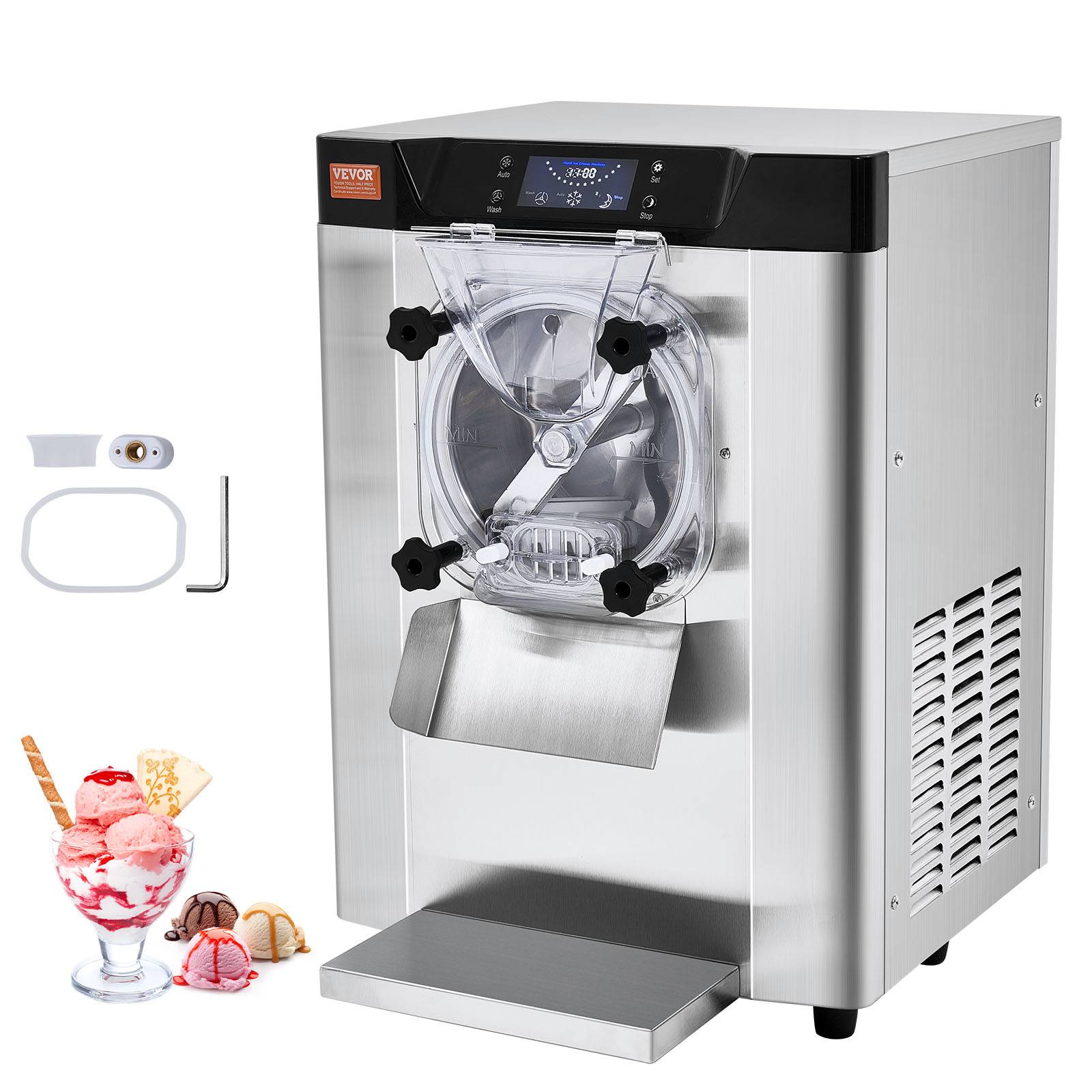 VEVOR Sorbetière commerciale 12 L/h 1295W, cylindre inox 4,5L, pré-refroidissement auto, panneau LED. - Image 1