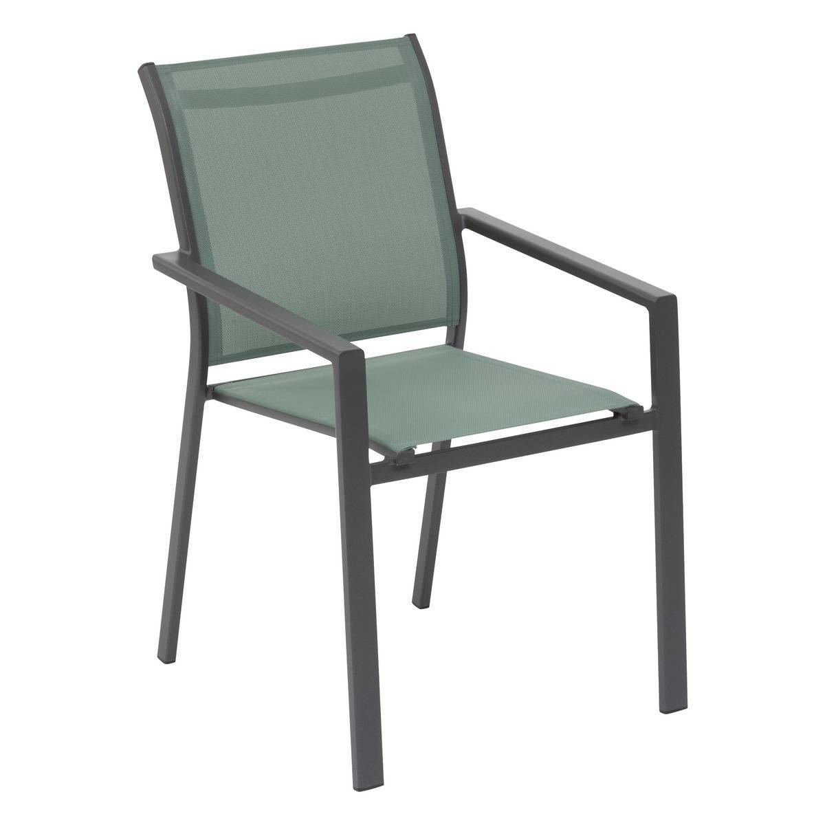 Hesperide - Fauteuil de jardin empilable "Essentia" vert olive & graphite en aluminium traité epoxy - Hespéride - Image 2