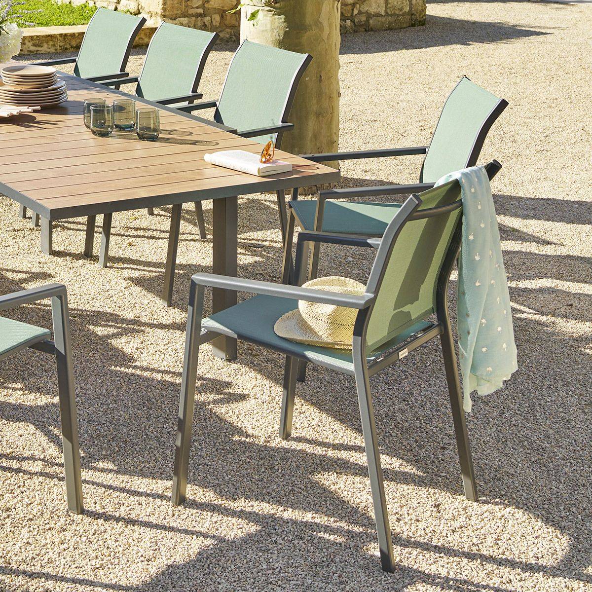 Hesperide - Fauteuil de jardin empilable "Essentia" vert olive & graphite en aluminium traité epoxy - Hespéride - Image 4