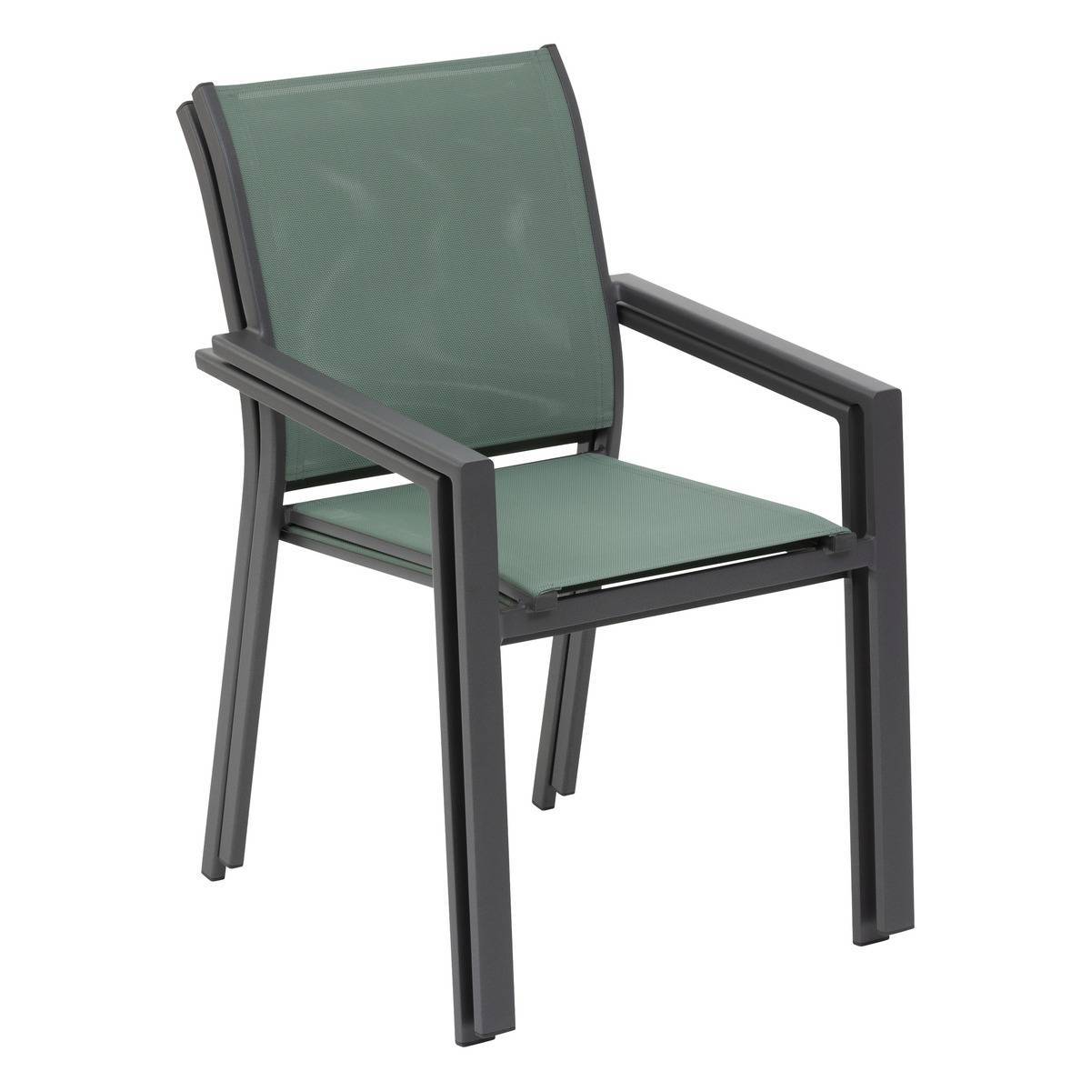 Hesperide - Fauteuil de jardin empilable "Essentia" vert olive & graphite en aluminium traité epoxy - Hespéride - Image 3