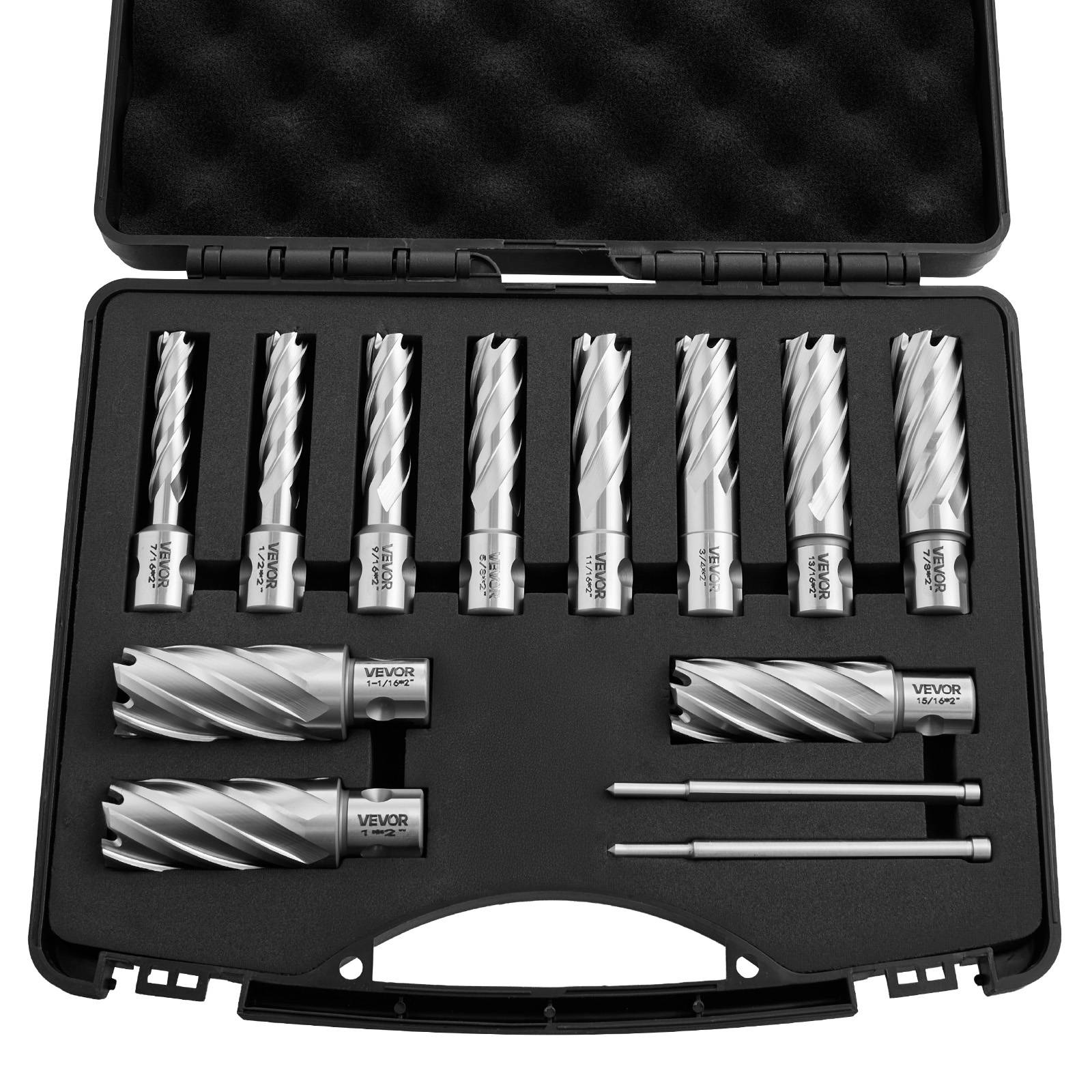 Vevor - VEVOR Coffret fraises annulaires HSS M2AL, 13 pièces, 2 goupilles pilotes, queue universelle 19,05 mm, profondeur de coupe 50,8 mm - Image 1