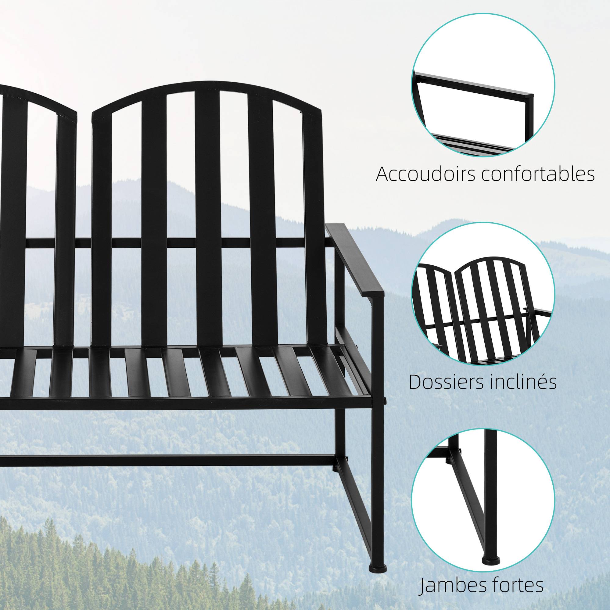Outsunny - Banc de jardin design contemporain 2 places dim. 108L x 63l x 80H cm métal époxy noir - Outsunny - Image 6