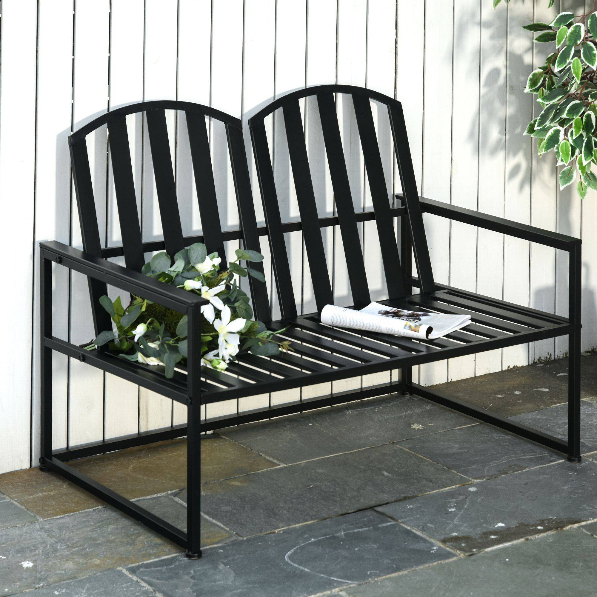 Outsunny - Banc de jardin design contemporain 2 places dim. 108L x 63l x 80H cm métal époxy noir - Outsunny - Image 2