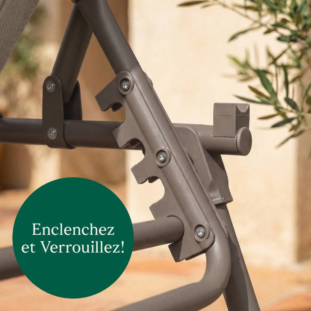Chaise Longue Pliante taupe, transat extérieur inclinable CASABEL - Image 6