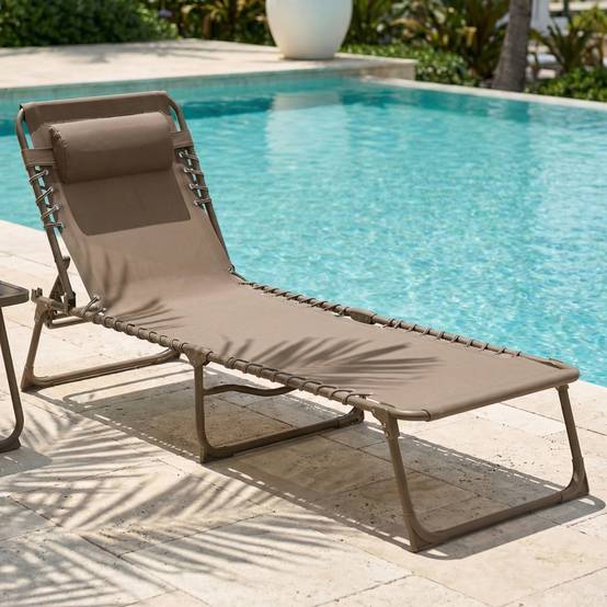 Chaise Longue Pliante taupe, transat extérieur inclinable CASABEL - Image 1