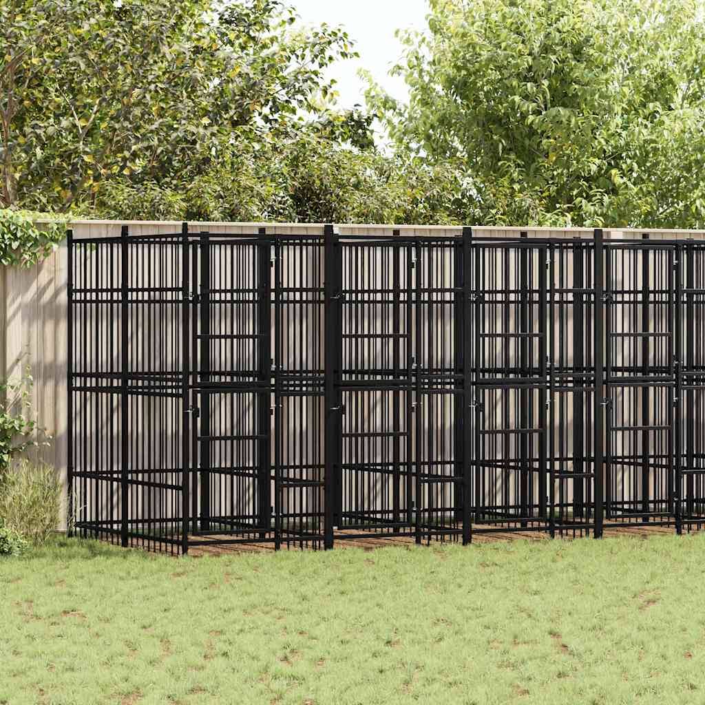 Chenil pour chiens acier noir 672 x 192 x 200 cm - PANGIVO - Image 1