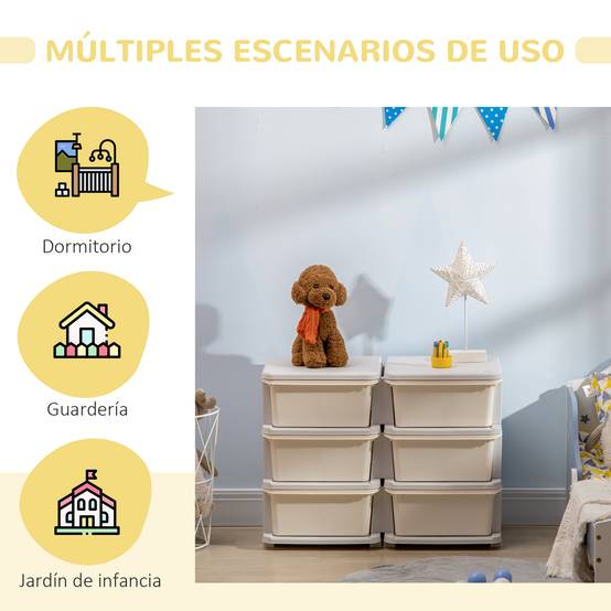 Tour de rangement pour enfants avec 6 tiroirs, organisateur de jouets avec bords arrondis et poignées, 75 x 37 x 56,5 cm, crème - Image 7