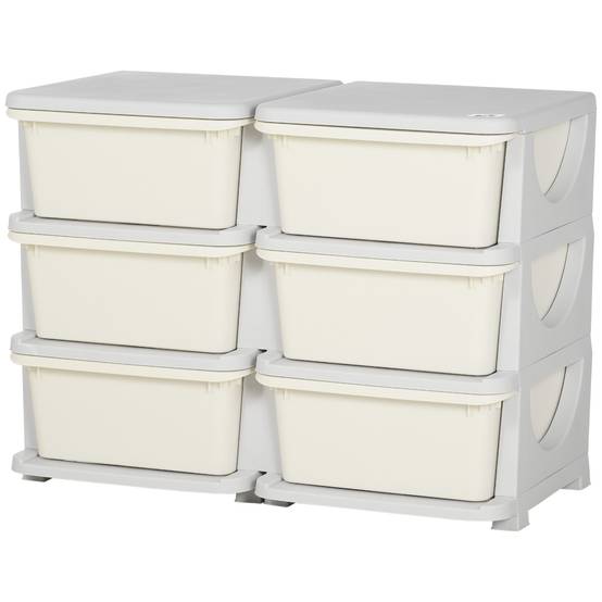 Tour de rangement pour enfants avec 6 tiroirs, organisateur de jouets avec bords arrondis et poignées, 75 x 37 x 56,5 cm, crème - Image 2
