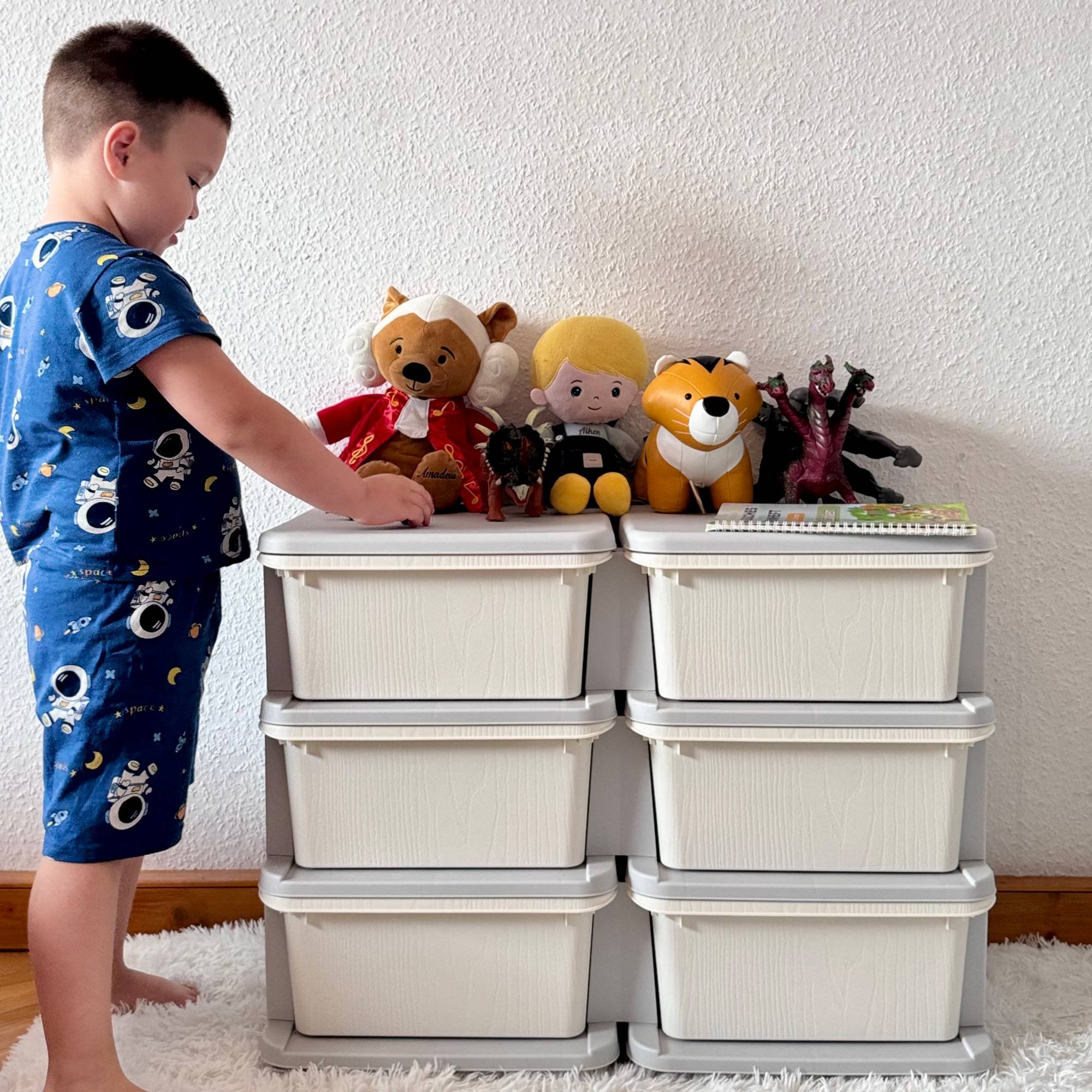 Tour de rangement pour enfants avec 6 tiroirs, organisateur de jouets avec bords arrondis et poignées, 75 x 37 x 56,5 cm, crème - Image 10