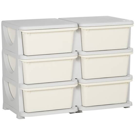 Tour de rangement pour enfants avec 6 tiroirs, organisateur de jouets avec bords arrondis et poignées, 75 x 37 x 56,5 cm, crème - Image 1