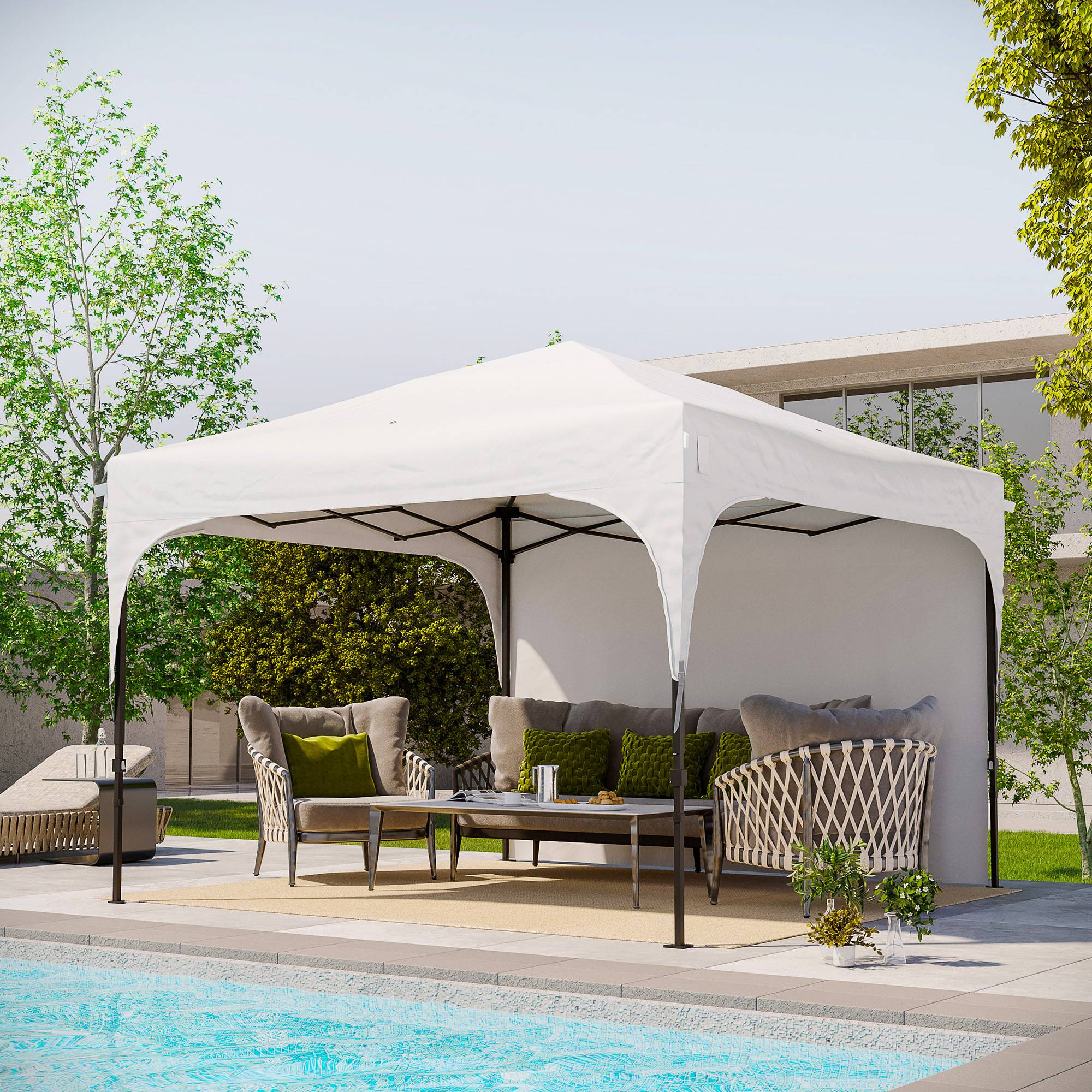 Tonnelle de jardin 3 x 3 m à hauteur réglable, 1 paroi latérale étanche, 4 sacs de lestage et sac de transport, blanche - Image 4