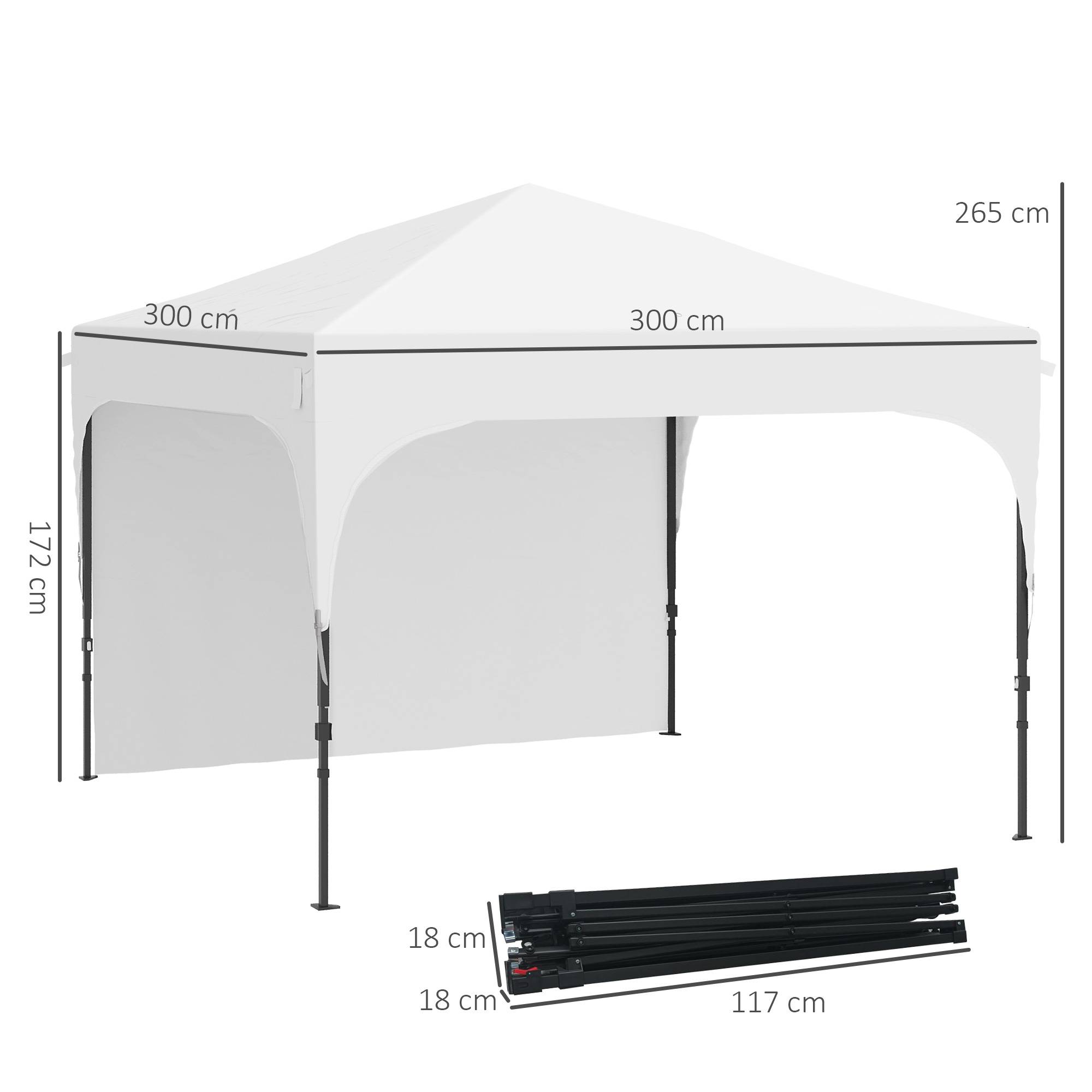 Tonnelle de jardin 3 x 3 m à hauteur réglable, 1 paroi latérale étanche, 4 sacs de lestage et sac de transport, blanche - Image 5