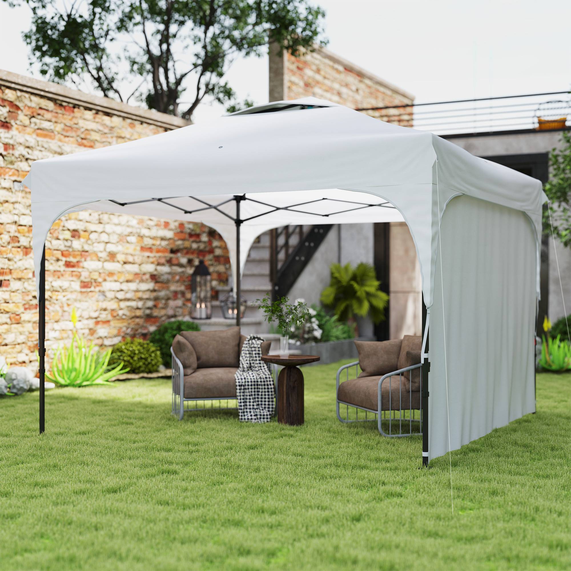 Tonnelle de jardin 3 x 3 m à hauteur réglable, 1 paroi latérale étanche, 4 sacs de lestage et sac de transport, blanche - Image 3