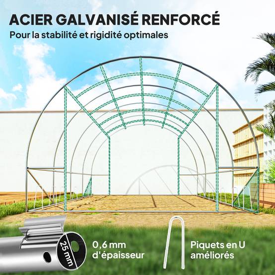 Serre Tunnel de Jardin 12 m² 4 x 3 x 2 m, Acier Galvanisé, Bâche PE, Porte et Grandes Fenêtres - Image 7