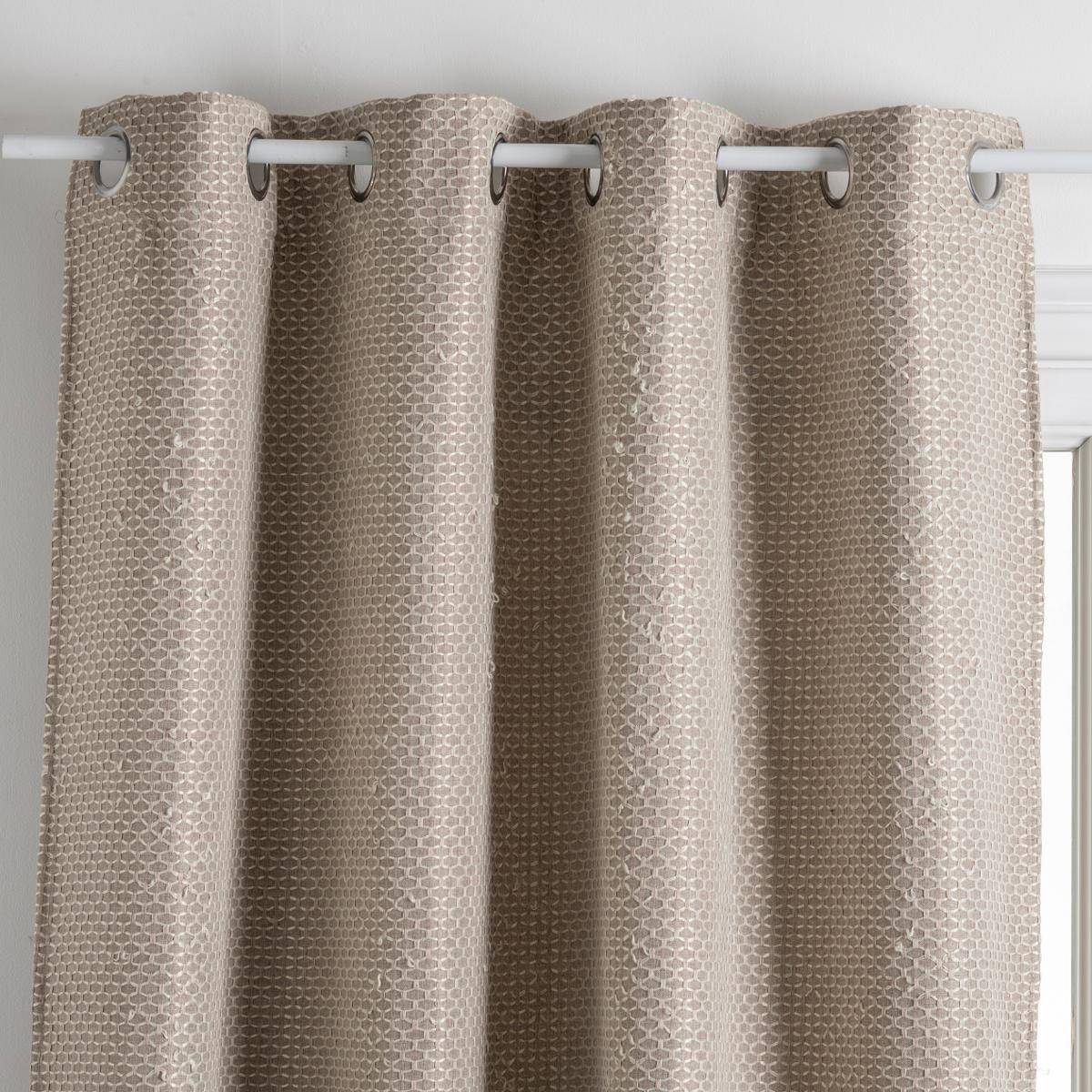 Atmosphera - Lot de 2 Rideaux à  œillets Occultant Jacquard coloris Beige Lin 140 x 260 cm - Image 2