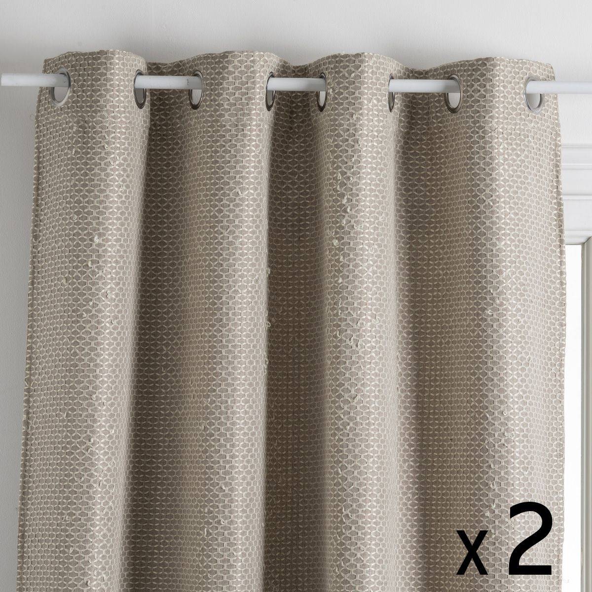 Atmosphera - Lot de 2 Rideaux à  œillets Occultant Jacquard coloris Beige Lin 140 x 260 cm - Image 1