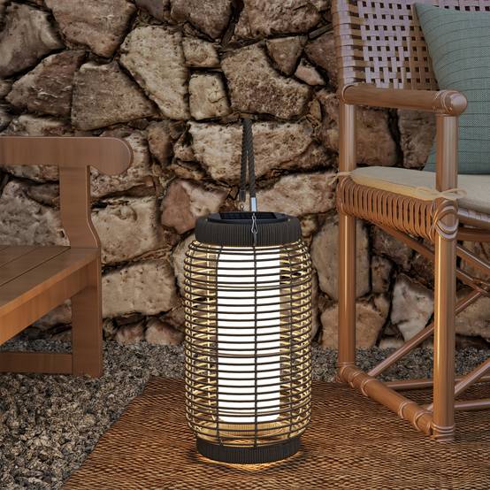 Lampadaire solaire LED extérieur résine tressée jardin terrasse allée étanche 37cm gris - ComfortXL Outdoor Living - Image 9