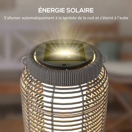 Lampadaire solaire LED extérieur résine tressée jardin terrasse allée étanche 37cm gris - ComfortXL Outdoor Living - Image 6