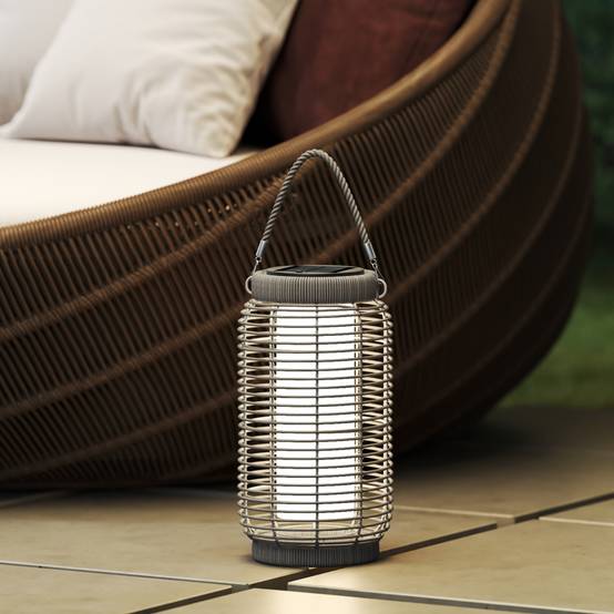 Lampadaire solaire LED extérieur résine tressée jardin terrasse allée étanche 37cm gris - ComfortXL Outdoor Living - Image 4