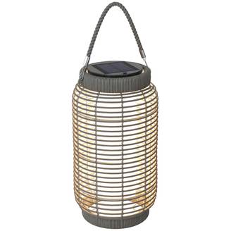 Lampadaire solaire LED extérieur résine tressée jardin terrasse allée étanche 37cm gris - ComfortXL Outdoor Living