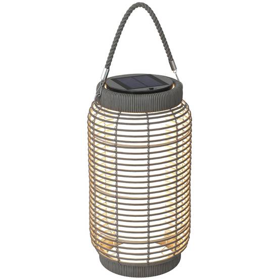 Lampadaire solaire LED extérieur résine tressée jardin terrasse allée étanche 37cm gris - ComfortXL Outdoor Living - Image 1