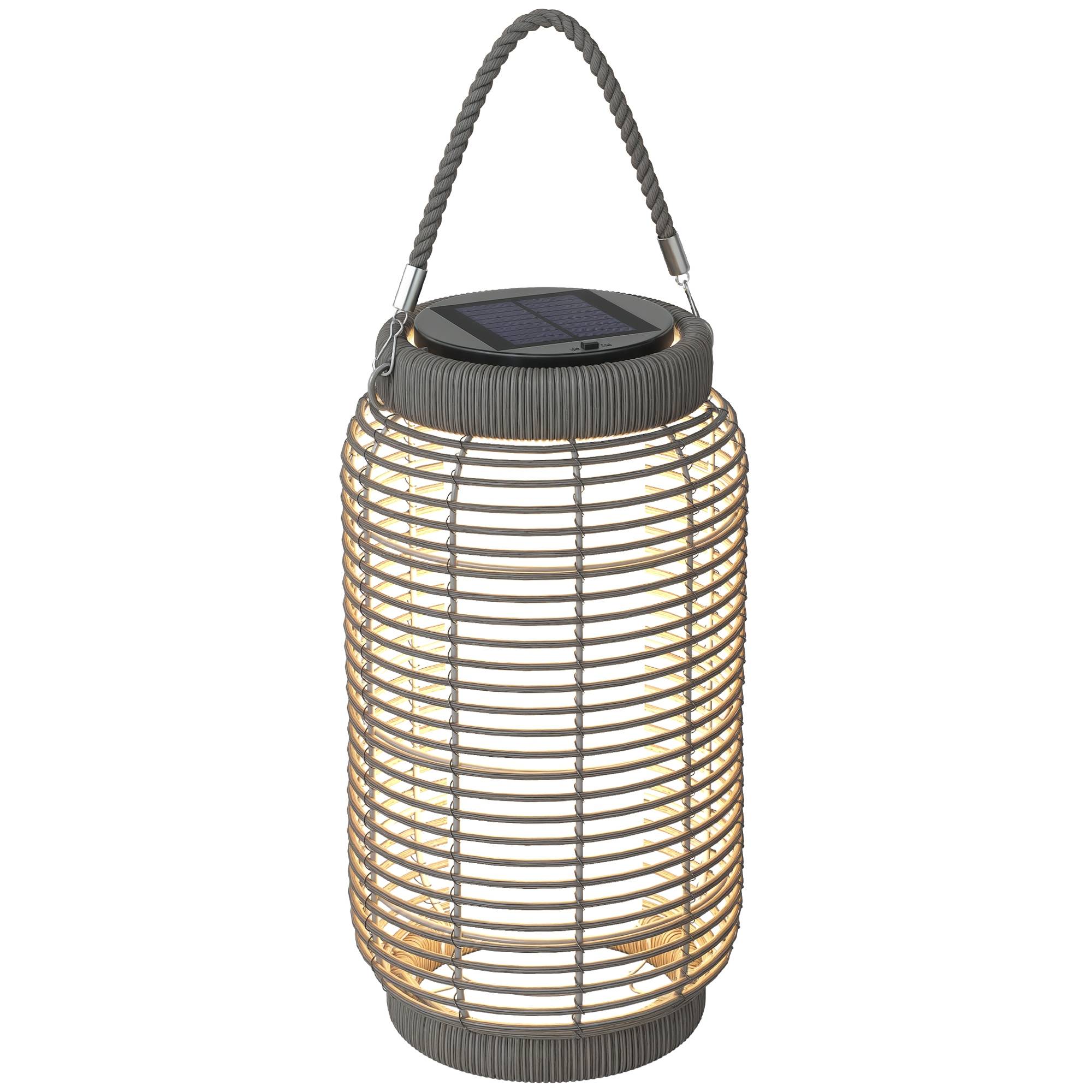 Lampadaire solaire LED extérieur résine tressée jardin terrasse allée étanche 37cm gris - ComfortXL Outdoor Living - Image 1