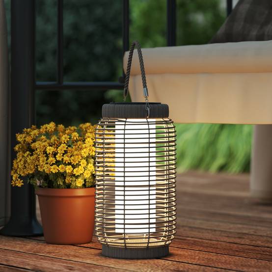 Lampadaire solaire LED extérieur résine tressée jardin terrasse allée étanche 37cm gris - ComfortXL Outdoor Living - Image 3