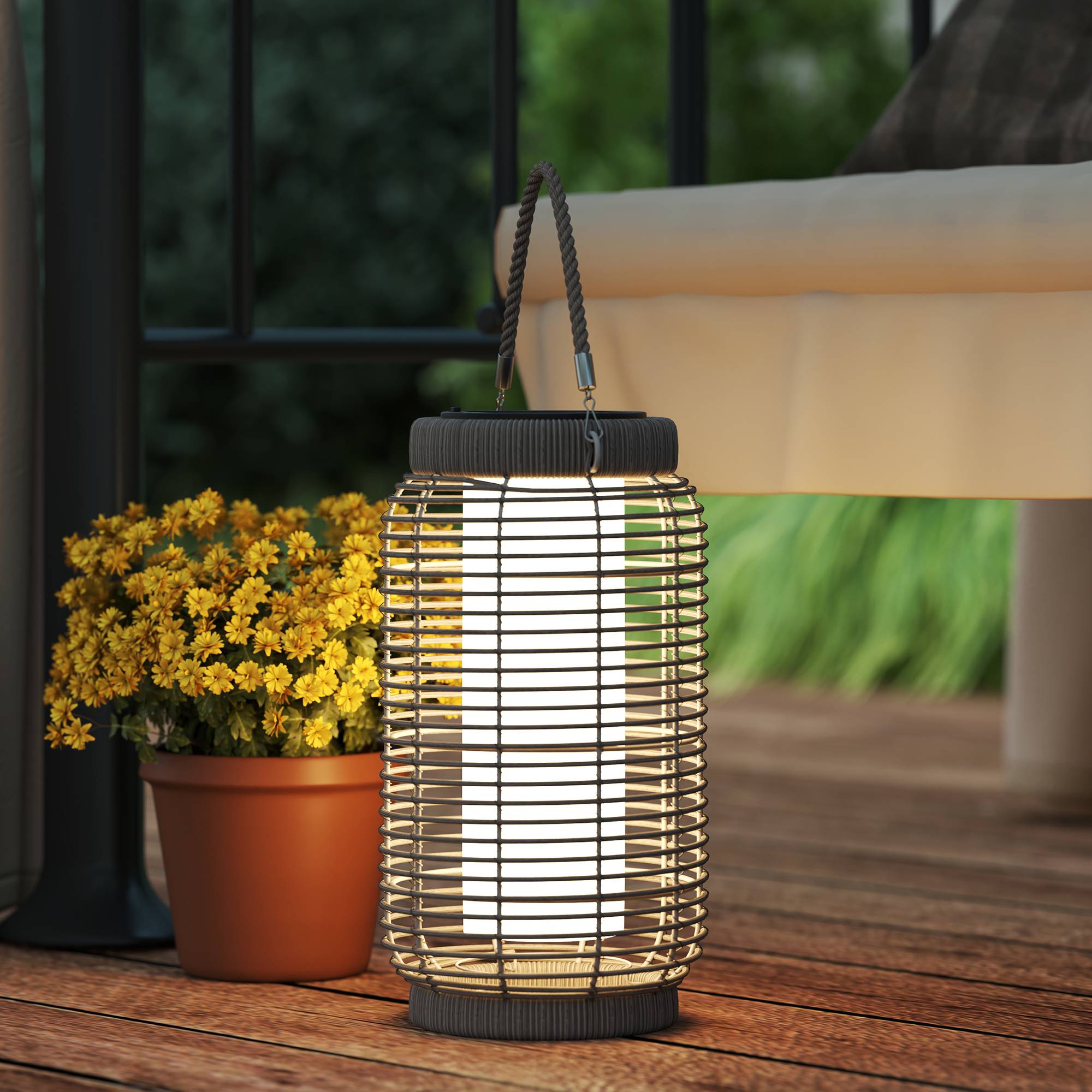 Lampadaire solaire LED extérieur résine tressée jardin terrasse allée étanche 37cm gris - ComfortXL Outdoor Living - Image 3