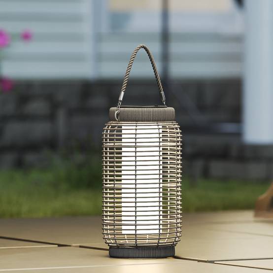 Lampadaire solaire LED extérieur résine tressée jardin terrasse allée étanche 37cm gris - ComfortXL Outdoor Living - Image 10