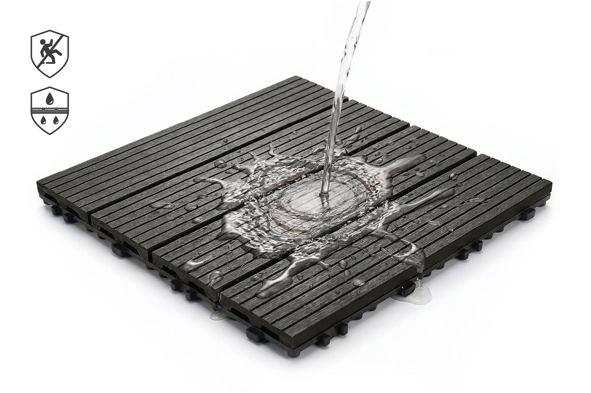 Casanoov Lot de 30 dalles clipsables terrasse en composite SERRA gris rainuré 30x30cm - Image 8