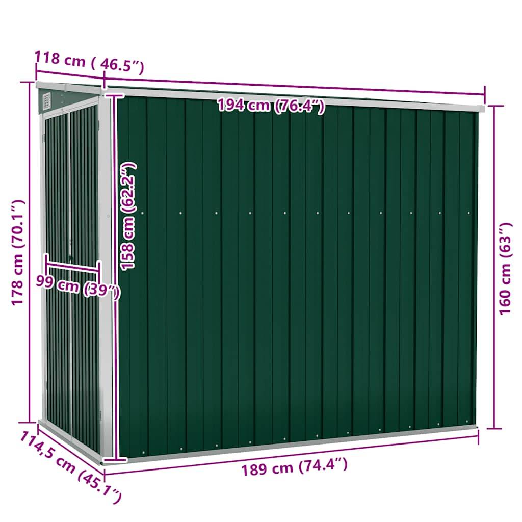 Vidaxl - Abri de jardin mural Vert 118x194x178 cm Métal galvanisé vidaXL 316221 - Image 3