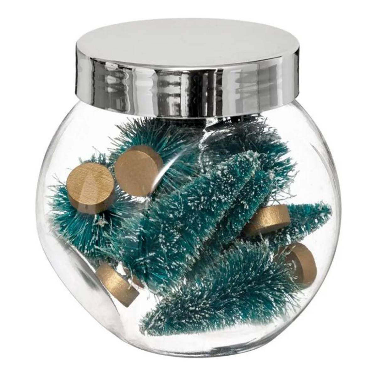 Atmosphera - Lot de 5 Sapins Enneigés Déco "Bocal" 7cm Vert
